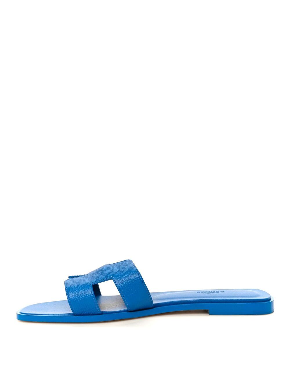 Hermes Epsom Oran Sandals 40 Bleu #281833H89B
